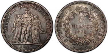 1871-A 5 Fr Gad-745 F-334 Abeille MS62