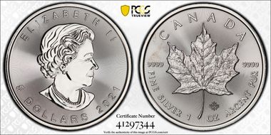 2021 $5 Maple Leaf Ag First Strike MS69