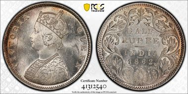 1862(B or M) 1/2 Rup SW- 4.125a MS63