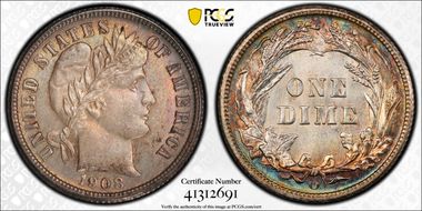 1908-O 10C MS64