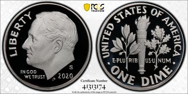 2020-S 10C Silver PR70DCAM