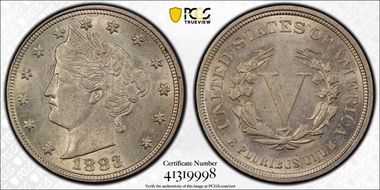 1883 5C No CENTS AU58