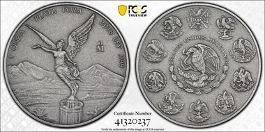 2018-Mo Onza Libertad Ag - Antiqued SP70