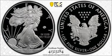 2020-W  $1 Silver Eagle - v75 Privy First Strike PR70DCAM