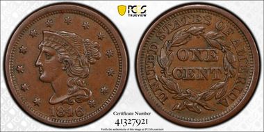 1846 1C Medium Date AU55BN