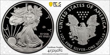 2020-W  $1 Silver Eagle - v75 Privy First Strike PR70DCAM