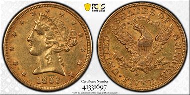 1893-O $5 AU53