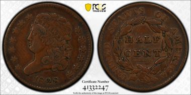 1828 1/2C 13 Stars VF30BN