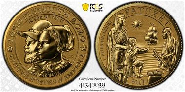 2020-W $10 Mayflower 400th Anniversary Reverse Proof First Strike PR70