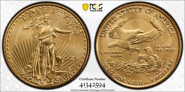 2021 $5 Gold Eagle - Type 1 First Day of Issue MS70