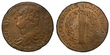 1792-A 2 Sol Gad-25 Metal de Cloche AU50