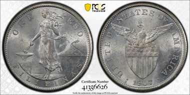 1907-S Peso AU58