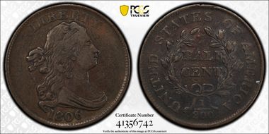 1806 1/2C Small 6, No Stems VF35BN
