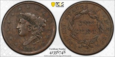 1837 1C Plain Cords, Medium Letters VF35BN