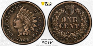 1864 1C Copper-Nickel VF35