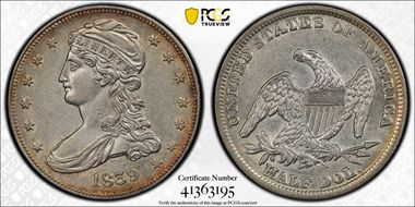 1839 50C Capped Bust AU50