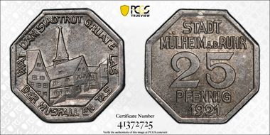 1921 25 Pfg Funck-344.8 Mulheim MS63