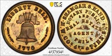 (1876) Token Pa-Ph 922B Brass Shagmar S. Hand MS64