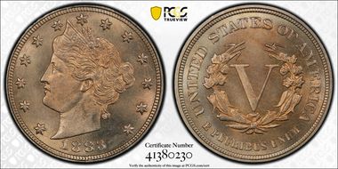 1883 5C No CENTS MS65