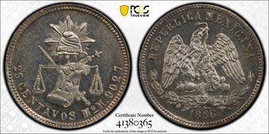 1886-Mo M 25C KM-406.7  Ag MS63+