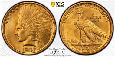 1907 $10 Indian MS62