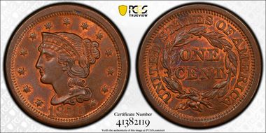 1850 1C Newcomb 17 MS64RB