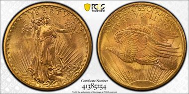 1908 $20 No Motto MS64