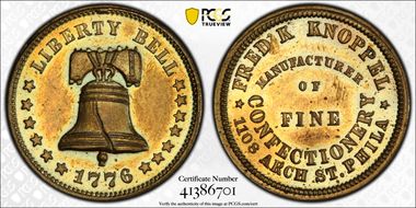 (1876) Token Pa-Ph 211A Brass Fred'k Knoppel MS63