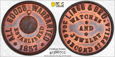 (1876) Token Pa-Ph 232A Copper Lingg & Bro. MS66RB