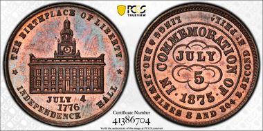 (1876) Token Pa-Ph 245A Copper Lingg & Bro. MS65RB