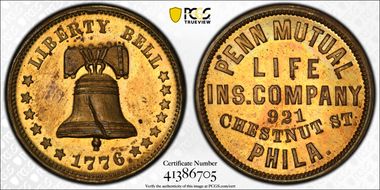 (1876) Token Pa-Ph 316H Brass Penn Mutual Life Ins. Company MS64
