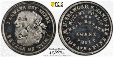 (1876) Token Pa-Ph 922K White Metal Shamgar S. Hand MS64PL