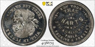 (1876) Token Pa-Ph 951C White Metal Hart's MS63PL
