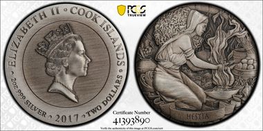 2017 $2 Hestia Antique Finish High Relief MS69