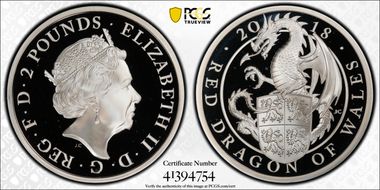 2018 £2 Red Dragon of Wales Queen's Beasts Ag PR68DCAM