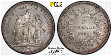1849-A 5 Fr Gad-683 F-326 Hercule MS66