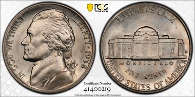 1938-D 5C Jefferson MS67FS