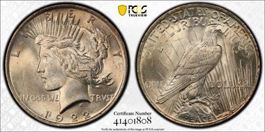 1922 $1 VAM 2F, Hair Pin MS63