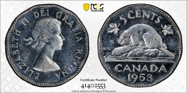 1953 5C No Strap, Far Leaf AU58