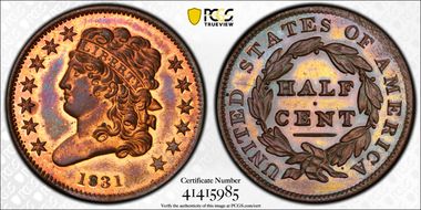 1831  1/2C 1st Restrike, Rev of 1836 PR65RB