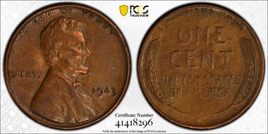 1943 1C Bronze AU50BN