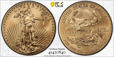2011-W $50 Burnished Gold Eagle 25th Anniversary SP70