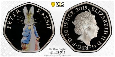 2019 50p S-H44 Peter Rabbit Ag PR70DCAM