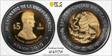 2008-Mo 5 Peso Ignacio Rayon PL67
