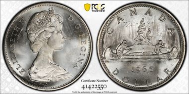 1965 S$1 Type 1 Sm Beads, Pt 5 MS63