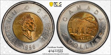 1996 $2 Canadian Planchet MS64