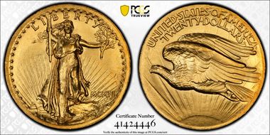 1907 $20 High Relief, Wire Edge MS62