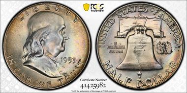 1953-D 50C Obv Die Clash FS-402 MS66+ FBL