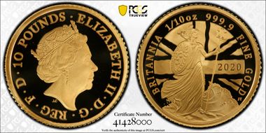 2020 £10 Britannia 1/10oz Au PR70DCAM