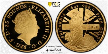 2020 £25 Britannia S-BGD22 1/4oz Au PR70DCAM
